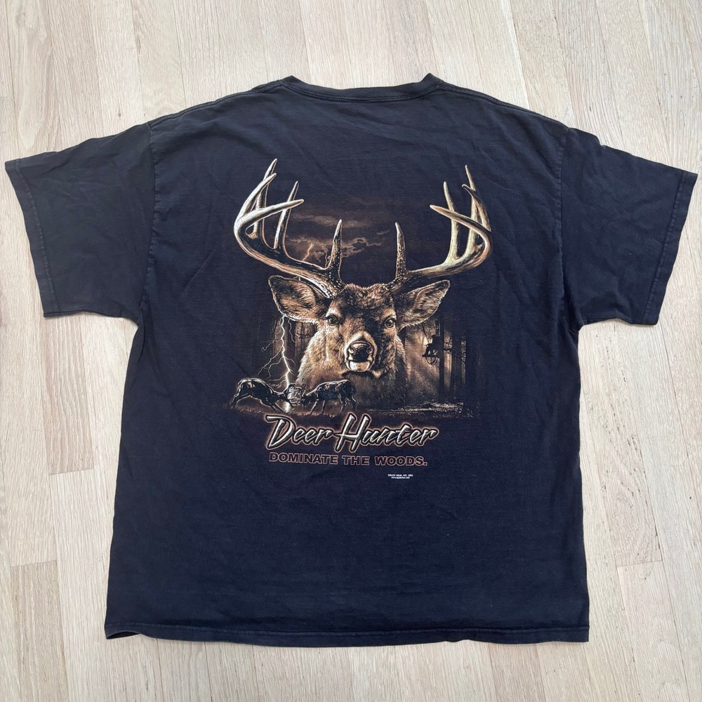 Buck Wear Deer Hunter T-Shirt Mens XL Black Graphic Buck 2003 Outdoors Tee